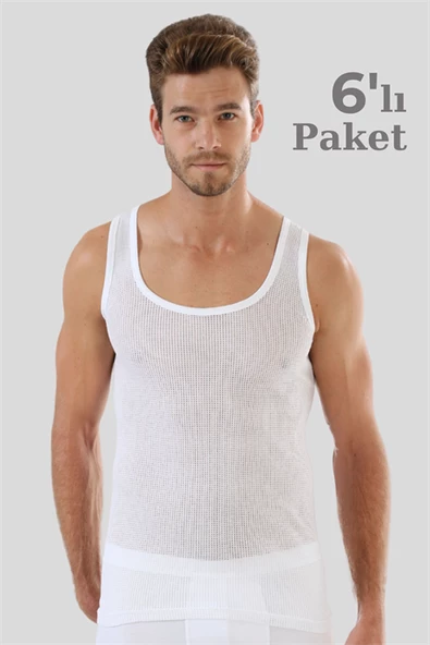 6'lı Paket Beyaz Erkek Fileli Atlet %100 Pamuklu Delikli Yazlık Erkek Atlet