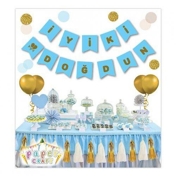 Mavi Gold İyi Ki Doğdun Yaldızlı Banner - 2