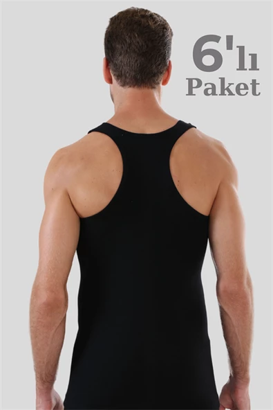 6'lı Paket Erkek Siyah Sporcu Rambo Atlet %100 Pamuk Ribana