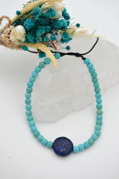 STONEAGE Lapis Lazuli ve Turkuaz Taşlı Metalsiz Bileklik Antialerjik - 3