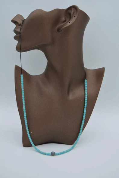 STONEAGE JEWELLERY Hematit ve Turkuaz Taşlı Metalsiz Kolye - 5
