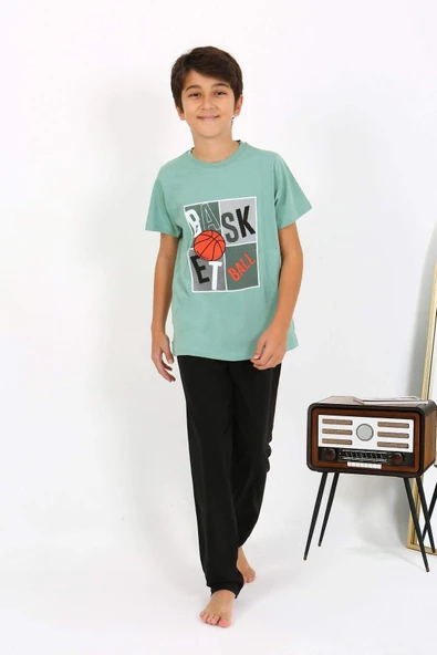 Akbeniz Erkek Çocuk Kısa Kol Penye Pijama Takım 20758 SuYeşili - 2