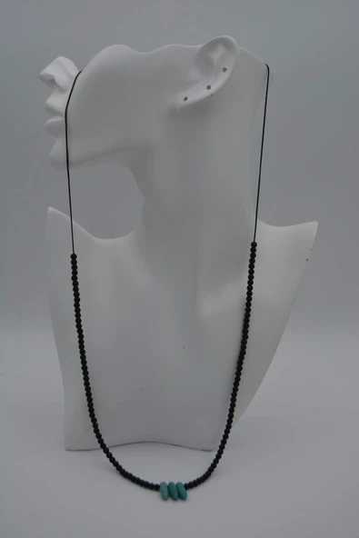 STONEAGE JEWELLERY Amazonit ve Oniks Taşlı Metalsiz Şifa Kolyesi - 7