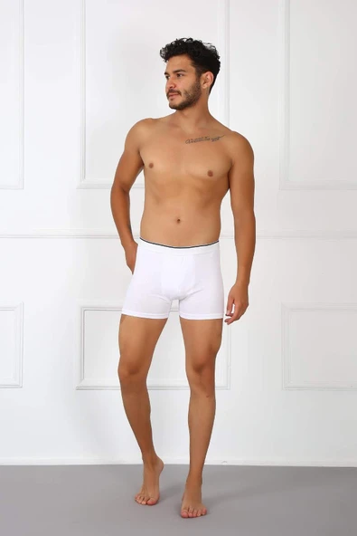 Akbeniz Erkek Büyük Beden Pamuklu Likralı Boxer Beyaz 40134 - 2