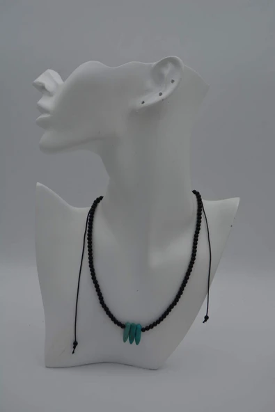 STONEAGE JEWELLERY Amazonit ve Oniks Taşlı Metalsiz Şifa Kolyesi - 4