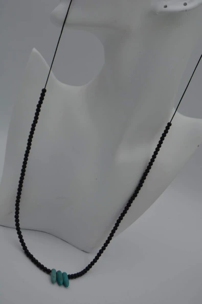 STONEAGE JEWELLERY Amazonit ve Oniks Taşlı Metalsiz Şifa Kolyesi - 5