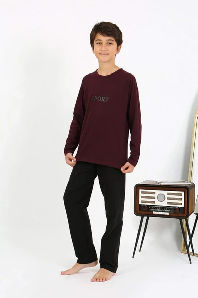 Akbeniz Erkek Çocuk Uzun Kol Penye Pijama Takım 20437 Bordo - 3