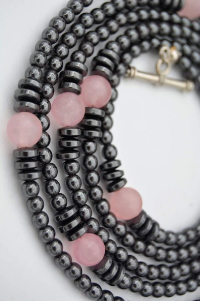 STONEAGE Pembe Kuvars Hematit Taşlı Gemici Kilit Şifa Kolyesi - 3