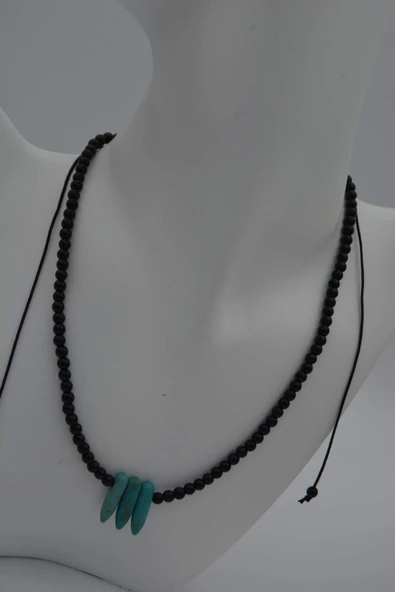 STONEAGE JEWELLERY Amazonit ve Oniks Taşlı Metalsiz Şifa Kolyesi - 3