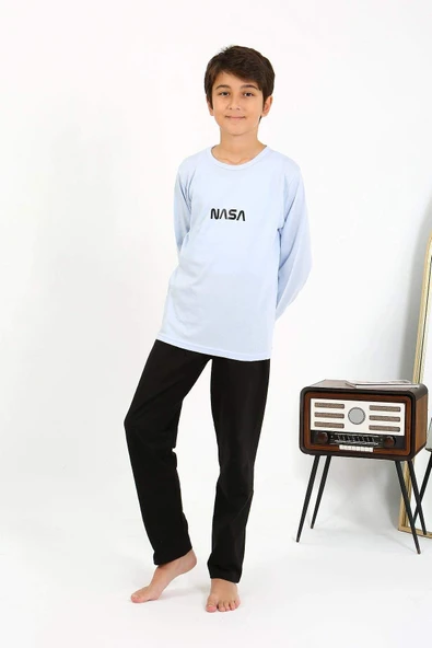 Akbeniz Erkek Çocuk Uzun Kol Penye Pijama Takım 20437 BuzMavisi - 5