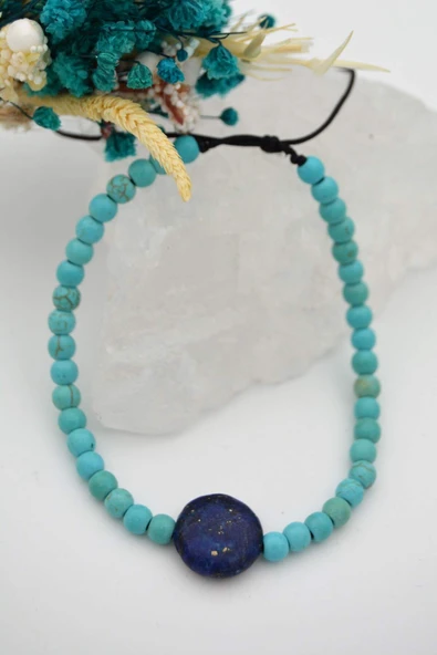 STONEAGE Lapis Lazuli ve Turkuaz Taşlı Metalsiz Bileklik Antialerjik - 2