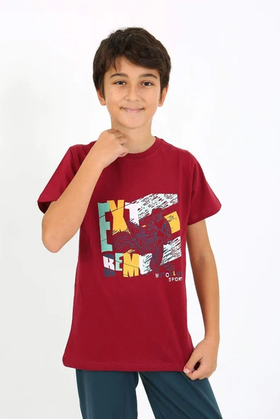 Akbeniz Erkek Çocuk Kısa Kol Penye Pijama Takım 20758 Bordo - 3