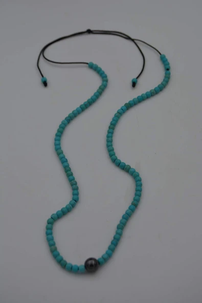 STONEAGE JEWELLERY Hematit ve Turkuaz Taşlı Metalsiz Kolye - 2