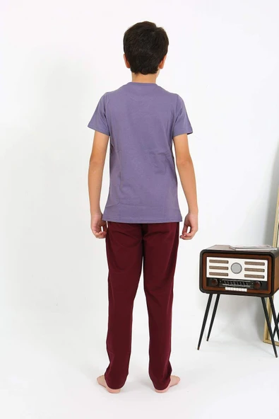 Akbeniz Erkek Çocuk Kısa Kol Penye Pijama Takım 20758 Mor - 5