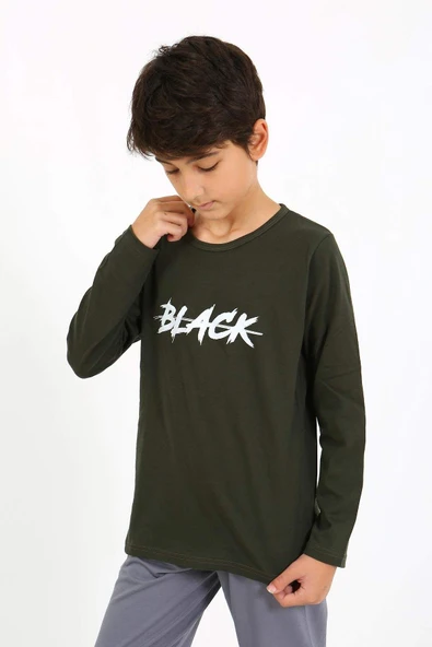 Akbeniz Erkek Çocuk Uzun Kol Penye Pijama Takım 20437 Haki - 4