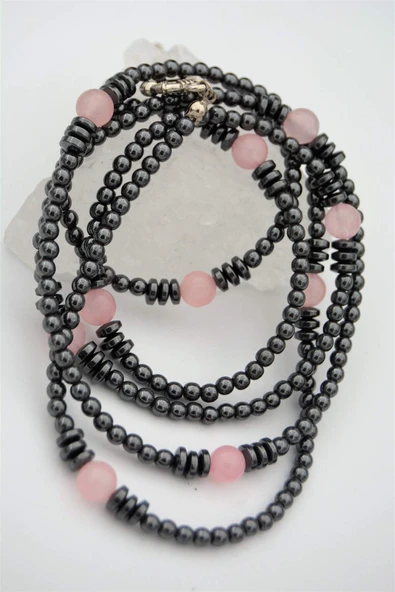 STONEAGE Pembe Kuvars Hematit Taşlı Gemici Kilit Şifa Kolyesi - 2