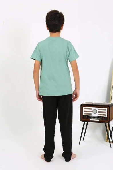 Akbeniz Erkek Çocuk Kısa Kol Penye Pijama Takım 20758 SuYeşili - 5