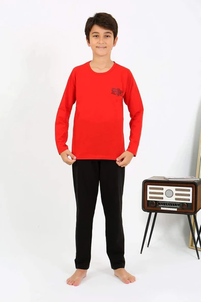 Akbeniz Erkek Çocuk Uzun Kol Penye Pijama Takım 20437 Kırmızı - 5