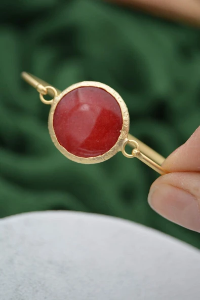 STONEAGE Altın Kaplama Bayan Bileklik Bilezik Kırmızı Jade Taşlı - 7
