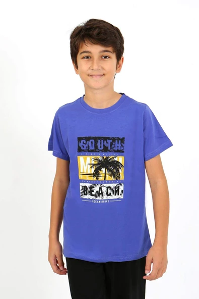 Akbeniz Erkek Çocuk Kısa Kol Penye Pijama Takım 20758 Saks - 2