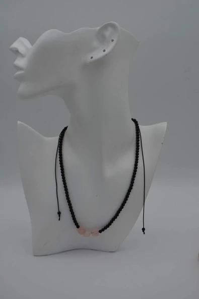 STONEAGE JEWELLERY Pembe Kuvars ve Oniks Taşlı Metalsiz Kolye - 4