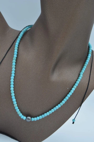 STONEAGE JEWELLERY Hematit ve Turkuaz Taşlı Metalsiz Kolye - 4