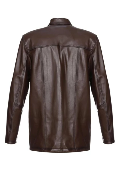 Battal Beden Fındık Renk Erkek Deri Kaban Ceket Üstü - 2