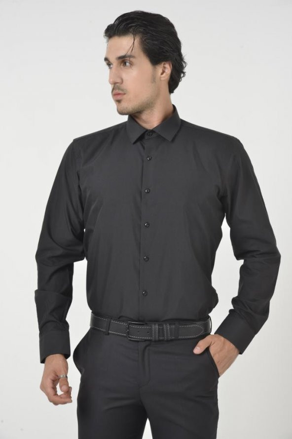 Siyah Klasik Yaka Slim Fit Gömlek