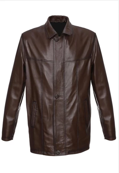 Battal Beden Fındık Renk Erkek Deri Kaban Ceket Üstü