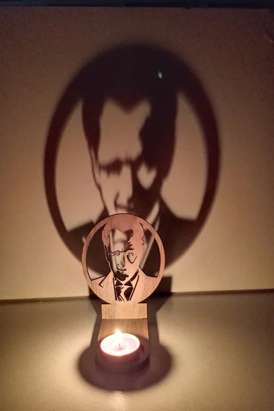 Mustafa Kemal ATATÜRK Figür Kahverengi Ahşap Gölge Mumluk Projeksiyon Biblo - Mum Hediyeli MKA2 - 5