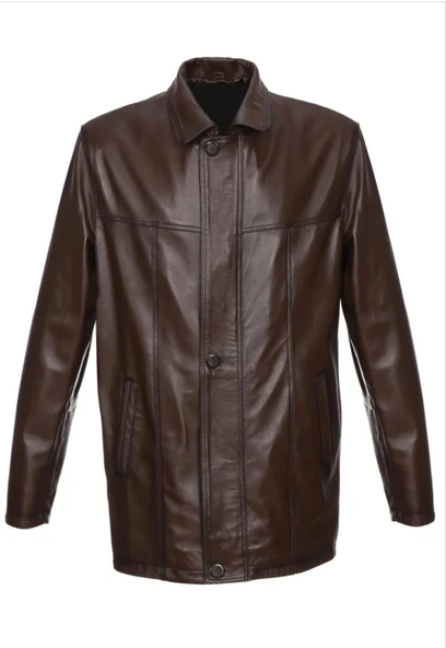 Battal Beden Fındık Renk Erkek Deri Kaban Ceket Üstü - 5