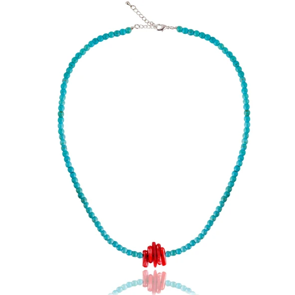 STONEAGE JEWELLERY Mercan Doğal Taş Turkuaz Kolye - 2