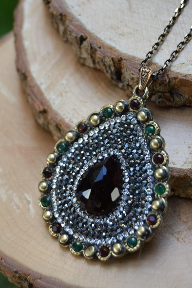 STONEAGE JEWELLERY Bordo Kristal Taşlı Bayan Kolye