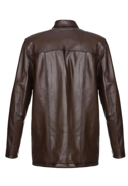 Battal Beden Fındık Renk Erkek Deri Kaban Ceket Üstü - 6