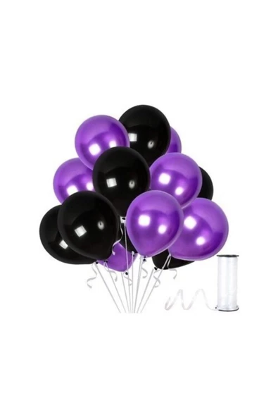 Vip-Aksesuar Metalik Balon Mor- Siyah 25 Adet