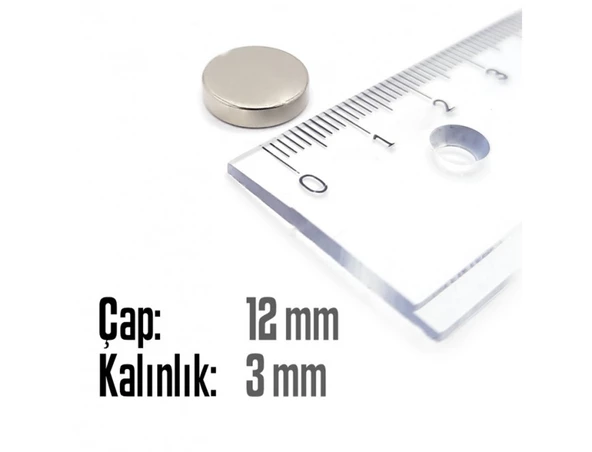 Neodyum Mıknatıs Silindir Çap 12mm , Kalınlık 3mm   ( 5 Adet) - 2