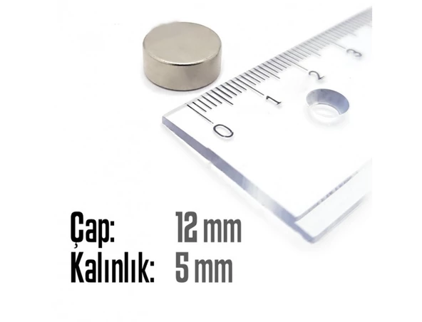 Neodyum Mıknatıs Silindir Çap 12mm , Kalınlık 5mm   ( 5 Adet) - 2