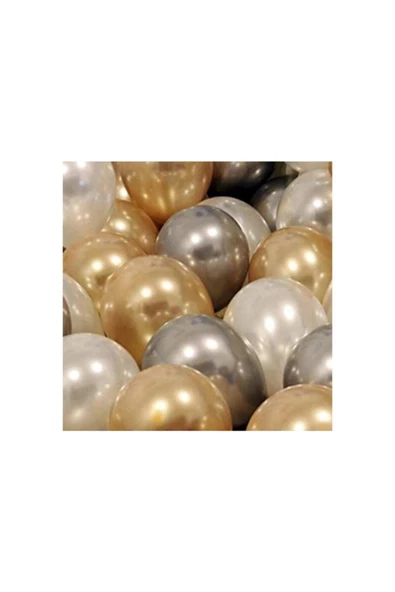 Vip-Aksesuar Metalik Sedefli Gold-gümüş Gri-beyaz Balon - 25 Adet