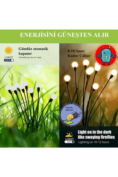 Vipfoni Dış Mekan Güneş Enerjili Işıklar, Su Geçirmez 8 Led'li Dekoratif Solar Bahçe Lambası 2'Li Paket - 4
