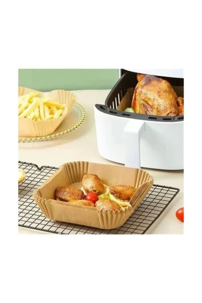 Vipfoni Air Fryer Tek Kullanımlık Kare Kağıt Tabak 50 Adet - 2