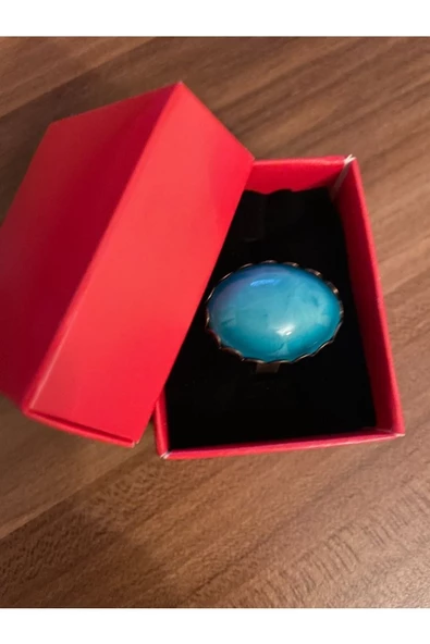 Vipfoni Turkuaz Taşlı Gümüş Renk Oval Büyük Doğal Taş Yüzük El Yapımı