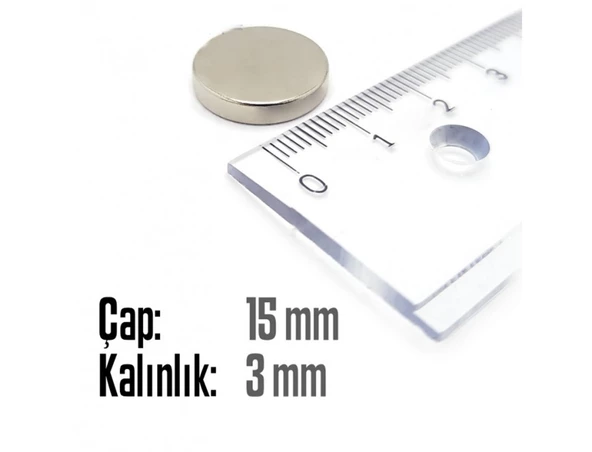 Neodyum Mıknatıs Silindir Çap 15mm , Kalınlık 3mm ( 5 Adet) - 2