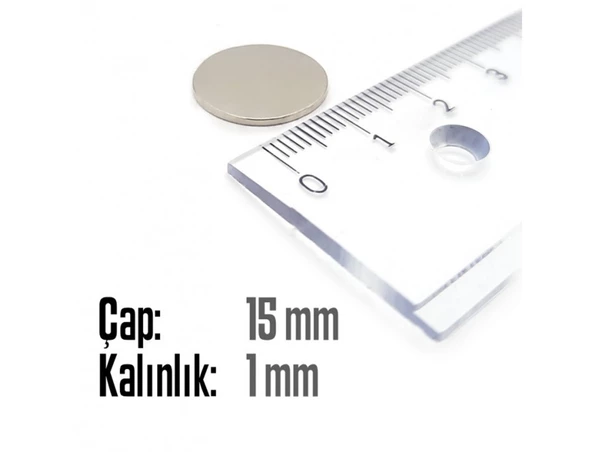 Neodyum Mıknatıs Silindir Çap 15mm , Kalınlık 1mm   ( 10 Adet) - 2