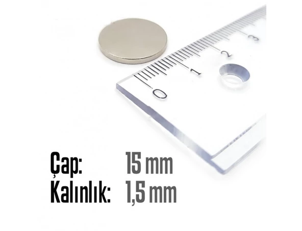 Neodyum Mıknatıs Silindir Çap 15mm , Kalınlık 1.5mm   ( 10 Adet) - 2