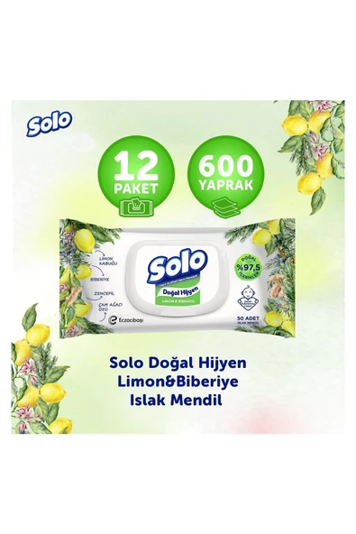 Solo Doğal Hijyen Limon&biberiye Islak Mendil 12'li 600 Yaprak - 2