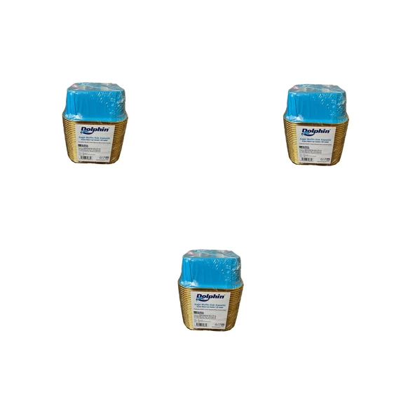 Dolphin Muffin Kare Kağıt Mavi Altın Cupcake Kek Kalıbı Kapsülü Kabı - 25 Adetlik 3 Paket ürün görseli 1