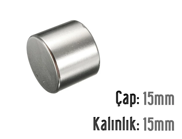 Neodyum Mıknatıs Silindir Çap 15mm , Kalınlık 15mm ( 2 Adet)