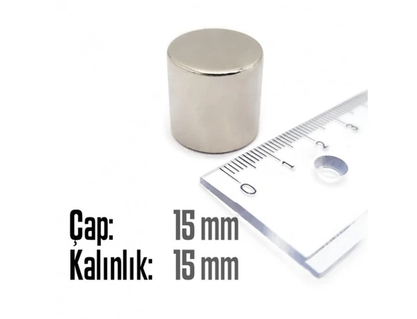 Neodyum Mıknatıs Silindir Çap 15mm , Kalınlık 15mm ( 2 Adet) - 2