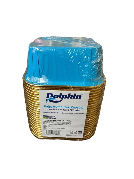Dolphin Muffin Kare Kağıt Mavi Altın Cupcake Kek Kalıbı Kapsülü Kabı - 25 Adetlik 10 Paket - 2