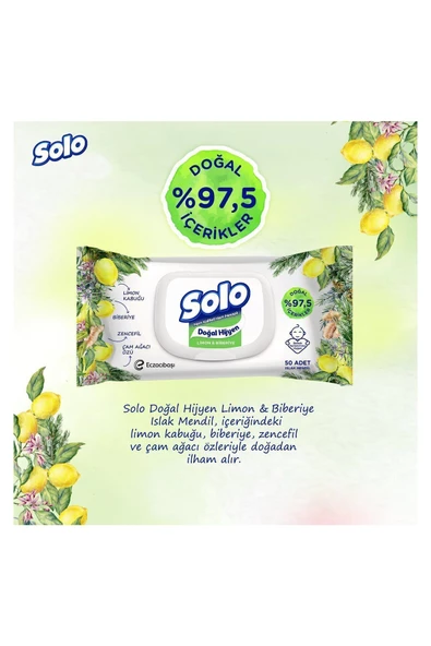Solo Doğal Hijyen Limon&biberiye Islak Mendil 12'li 600 Yaprak - 3
